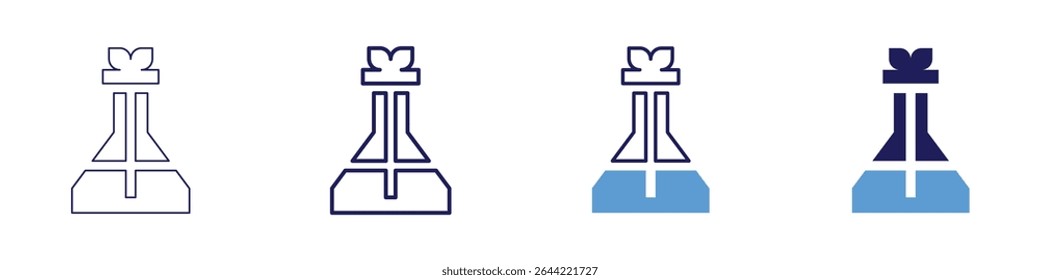 Ícone de Erlenmeyer em 4 estilos diferentes. Linha Fina, Linha, Linha Negrito, Duotônico. Estilo duotônico. Traçado editável.