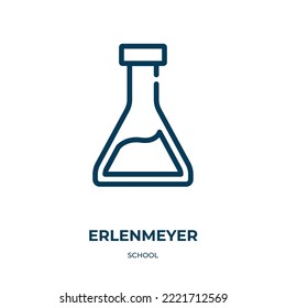 Icono de Erlenmeyer. Ilustración vectorial lineal de la colección escolar. Esquema del vector de icono de erlenmeyer. Símbolo de línea delgada para uso en aplicaciones web y móviles, logotipo, medios impresos.