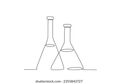 Erlenmeyers contain chemicals. Lab equipment one-line drawing