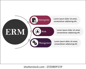 ERM - acrónimo de gestión de riesgos de Empresa. Plantilla de infografía con iconos y marcador de posición de descripción