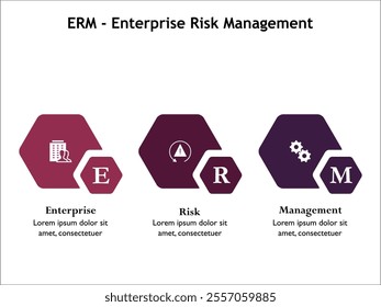 ERM - Enterprise risk management acronym. Infographic template with icons and description placeholder