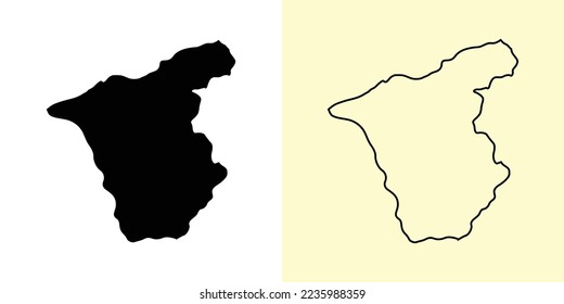 Ermera map, East Timor, Asia. Filled and outline map designs. Vector illustration