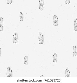 Ermine cute sketch line art seamless pattern on gray grunge background. Cute graphic animal illustration. Design for fabric, textile, decor.