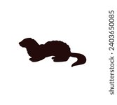 Ermine and weasels lack silhouette. Wild animal of the tundra and taiga fauna vector illustration. Arctic fluffy small animal. Stoat with a long, thin body with a tail isolated on white