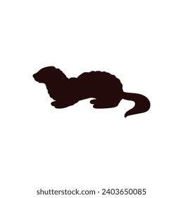 Ermine and weasels lack silhouette. Wild animal of the tundra and taiga fauna vector illustration. Arctic fluffy small animal. Stoat with a long, thin body with a tail isolated on white