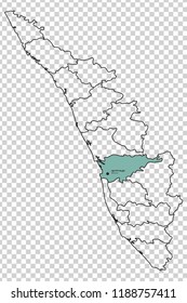 Ernakulam district is shown highlighted with gulf stream blue colour in Kerala map with its name in English and Malayalam language.