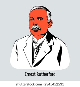 Ernest Rutherford is a British physicist of New Zealand descent. Hand-drawn vector illustration