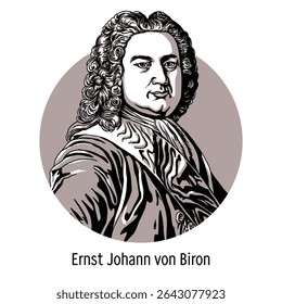 Ernst Johann Biron era um nobre da Curlândia, um favorito da imperatriz Anna Ivanovna. Ober-Chamberlain - o chefe da equipe da corte. Ilustração de vetor desenhada à mão