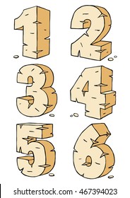 Eroded rock sandstone vector digits numbers font, from 1 to 6