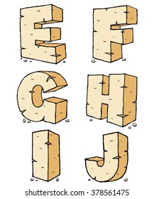 Eroded rock sandstone vector font, from E to J