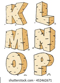 Eroded rock sandstone vector font, from K to P