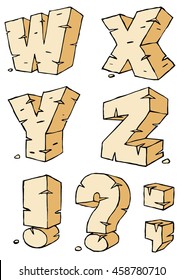 Eroded rock sandstone vector font, from W to Z