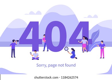 Eror 404 concept with characters. Can use for web banner, infographics, hero images. Flat vector illustration isolated on white background.
