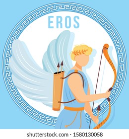 Eros blue social media post mockup. Ancient Greek god. Mythological figure. Web banner design template. Social media booster, content layout. Poster, printable card with flat illustrations