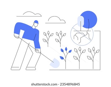 Ilustración vectorial de concepto abstracto de control de erosión. Los agricultores siembran para prevenir o controlar el viento, la contaminación del ecosistema, el desastre ecológico, el problema ambiental metáfora abstracta.