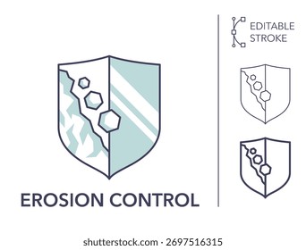 Erosion control - protective property vector emblem with editable stroke, flexible scalable badge symbolizing water and soil stabilization for landscape projects