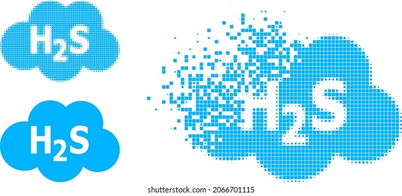 Erosion dot hydrogen sulfide cloud icon with halftone version. Vector wind effect for hydrogen sulfide cloud icon.
