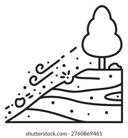 Erosion icon on sloping land denuded by wind and water