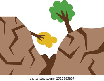 Erosão Terrestre Desastre Natural e Efeito da Mudança Climática Ilustração isolada no fundo branco