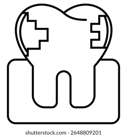 Erosion teeth outline icon isolated on white 