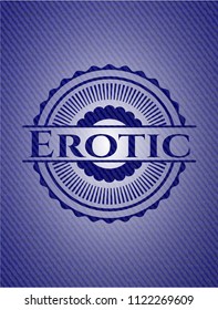 Erotic badge with denim texture