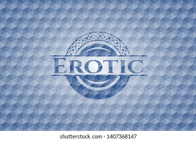 Erotic blue emblem with geometric background. Vector Illustration. Detailed.