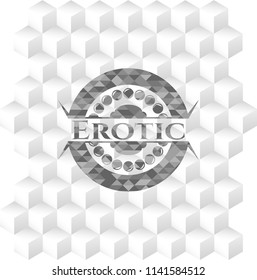 Erotic grey badge with geometric cube white background