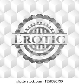 Erotic grey badge with geometric cube white background