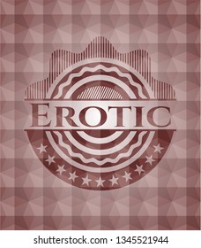Erotic red badge with geometric background. Seamless.