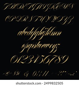 Erotica inline Font, Alphabet, Uppercase Letter, Numbers, Signs And Symbol, Luxury Font, Golden