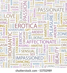 EROTICA. Seamless vector background. Wordcloud illustration.