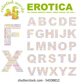 ERÓTICA. Colección de letras del vector. Ilustración de Wordcloud.