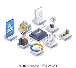 ERP business company management, flat isometric 3d illustration