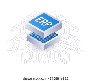 ERP business network technology flat isometric 3d illustration