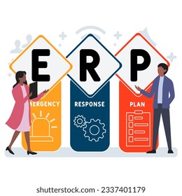 ERP - emergency response plan  acronym. business concept background. vector illustration concept with keywords and icons. lettering illustration with icons for web banner, flyer, landing