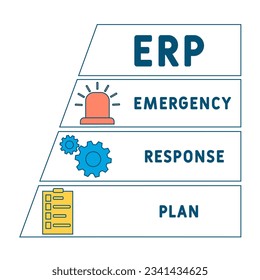 ERP - siglas del plan de respuesta de emergencia. fondo de concepto de negocio. concepto de ilustración vectorial con palabras clave e iconos. ilustración con iconos para banner web, volante, aterrizaje