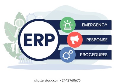 erp - emergency response procedures acronym. business concept background. vector illustration concept with keywords and icons. lettering illustration