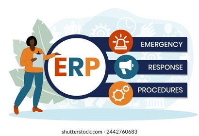 erp - emergency response procedures acronym. business concept background. vector illustration concept with keywords and icons. lettering illustration