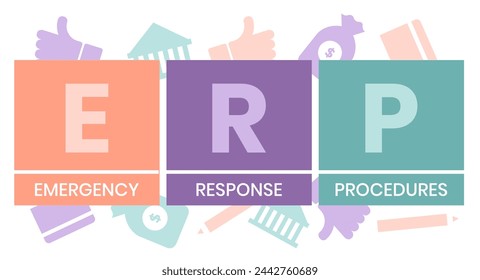 erp - emergency response procedures acronym. business concept background. vector illustration concept with keywords and icons. lettering illustration