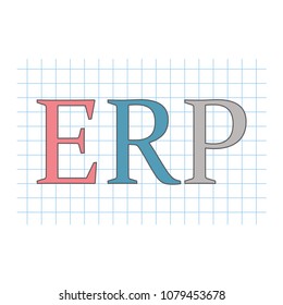 ERP (Enterprise Resource Planning) acronym on checkered paper sheet- vector illustration