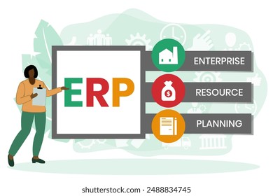 ERP - Acrónimo de planificación de recursos de Empresa, fondo de concepto de negocio