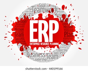 ERP - Enterprise Resource Planning circle word cloud, business concept