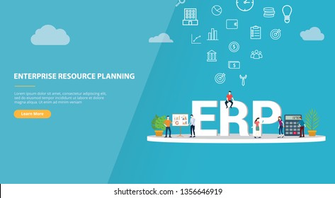 erp enterprise resource planning concept for website template banner or landing homepage - vector illustration
