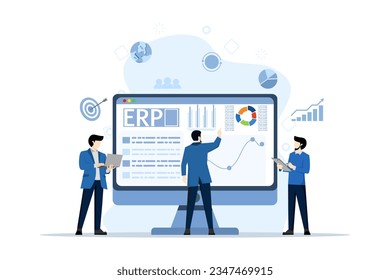 ERP enterprise resource planning concept, company productivity and improvement. Illustration for website, landing page, mobile app, poster and banner. flat vector illustration on a white background.