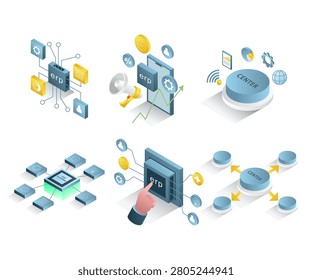 ERP Enterprise Resource Planning Icons Set with Business Management System Integration Process Automation Network Center and Digital Workflow