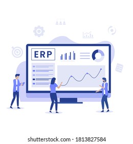 ERP Enterprise resource planning illustration concept, productivity and company enhancement. Illustration for websites, landing pages, mobile applications, posters and banners.