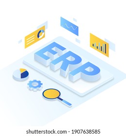 ERP Enterprise resource planning illustration isometric style. Illustration for websites, landing pages, mobile applications, posters and banners