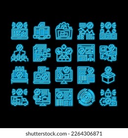 Erp Enterprise Resource Planning neon light sign vector. Erp Manufacturing Processing And Production, Planning Strategy And Management Tasks, Development Software And App Illustrations
