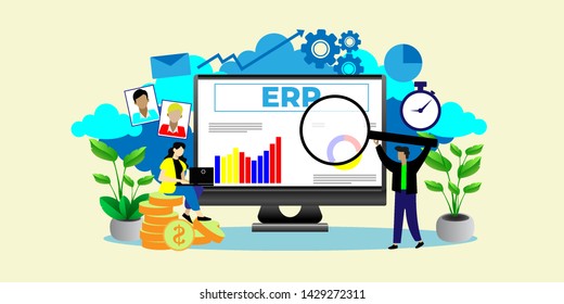 ERP, enterprise resource planning. Productivity and improvement Concept, can use for, landing page, template, ui, web, mobile app, poster, banner, flyer