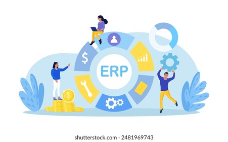 ERP Enterprise resource planning, productivity and company enhancement. Business integration, productivity and company enhancement. Business character consulting of financial operation